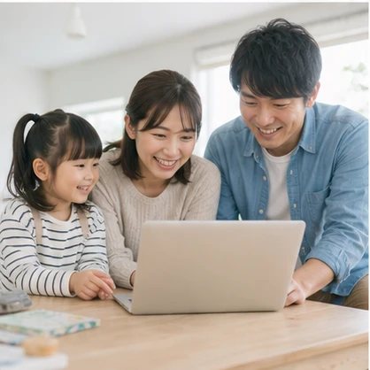 家族でインターネットを楽しむ様子