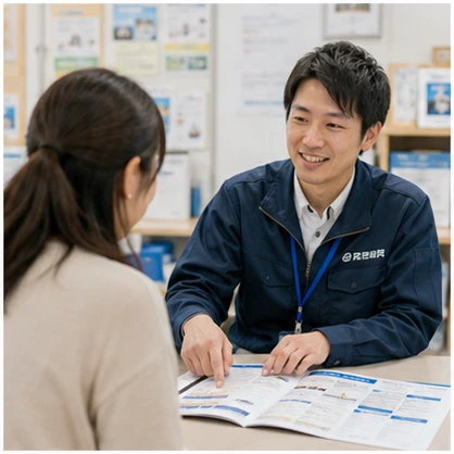スタッフに問い合わせ・相談する様子