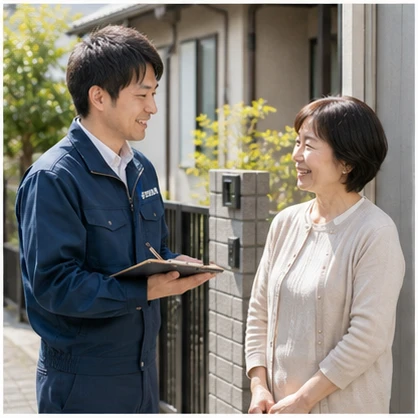 スタッフが訪問し切替日程を調整する様子